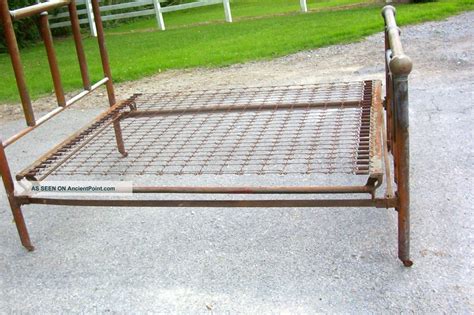 vintage metal box spring with metal slats|old bed frame with springs.